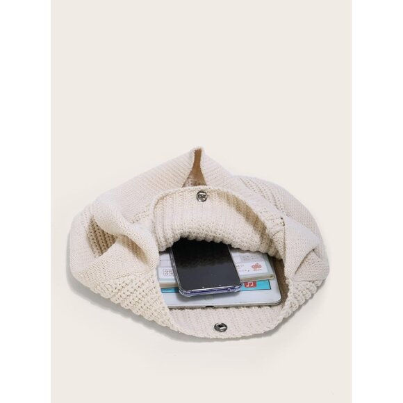 Women's Creamy White Shoulder Handbags Crocheted Bags Large Knit Bag Tote Bag - Picture 4 of 9